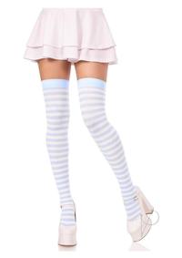 Nylon Stocking W/ Stripe White/l.bl O/s